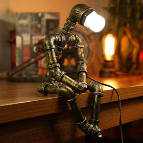 Robot Table Lamp Vintage Industrial Style Iron Pipe LED Desk Lamp for Bedside, Cafe, Home Decor Lighting Fixtures - novelvine