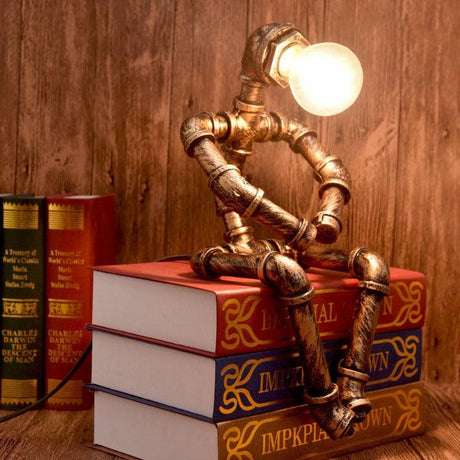 Robot Table Lamp Vintage Industrial Style Iron Pipe LED Desk Lamp for Bedside, Cafe, Home Decor Lighting Fixtures - novelvine