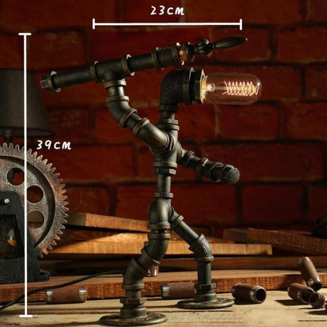 Robot Table Lamp Vintage Industrial Style Iron Pipe LED Desk Lamp for Bedside, Cafe, Home Decor Lighting Fixtures