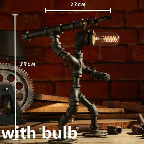 Robot Table Lamp Vintage Industrial Style Iron Pipe LED Desk Lamp for Bedside, Cafe, Home Decor Lighting Fixtures - novelvine