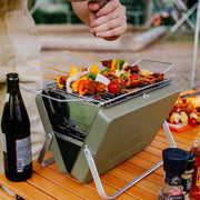 Portable Folding Charcoal BBQ Grill - Camping Cooking - Stainless Steel Coal Grill