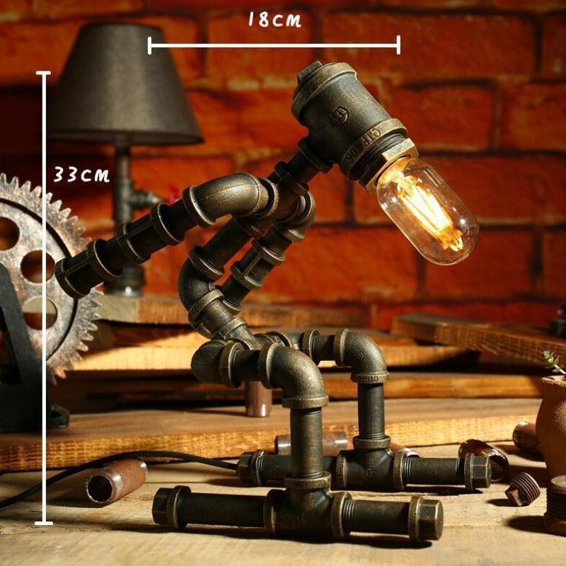 Robot Table Lamp Vintage Industrial Style Iron Pipe LED Desk Lamp for Bedside, Cafe, Home Decor Lighting Fixtures - novelvine