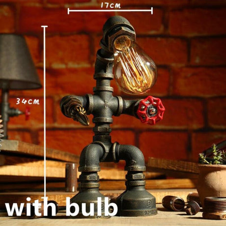 Robot Table Lamp Vintage Industrial Style Iron Pipe LED Desk Lamp for Bedside, Cafe, Home Decor Lighting Fixtures - novelvine