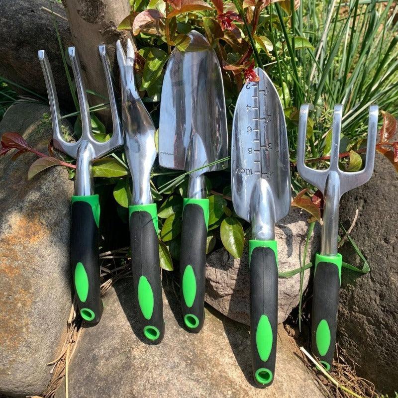 Garden Supplies 9-piece Aluminum Alloy Set, Silicone Two-color Handle Shovel Gardening Tools - novelvine