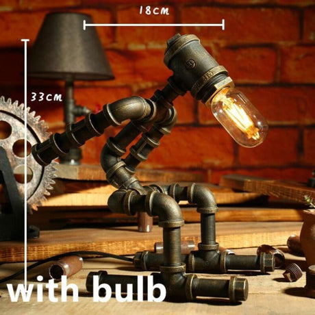 Robot Table Lamp Vintage Industrial Style Iron Pipe LED Desk Lamp for Bedside, Cafe, Home Decor Lighting Fixtures