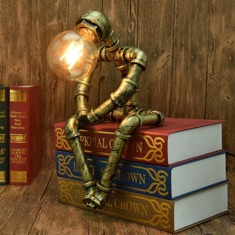 Robot Table Lamp Vintage Industrial Style Iron Pipe LED Desk Lamp for Bedside, Cafe, Home Decor Lighting Fixtures - novelvine