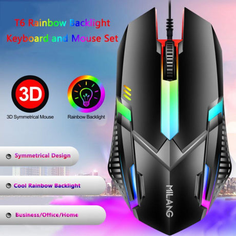 Rainbow LED T6 USB Wired Keyboard Mouse Set - novelvine