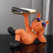 Nordic Resin Bulldog Crafts Dog Butler with Tray Ornament