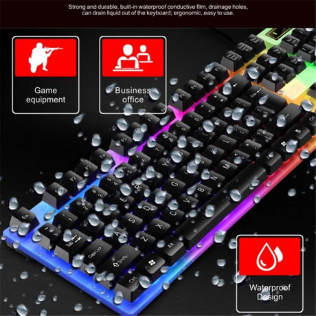 Rainbow LED T6 USB Wired Keyboard Mouse Set - novelvine