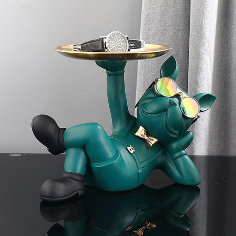 Nordic Resin Bulldog Crafts Dog Butler with Tray Ornament - novelvine