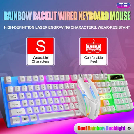 Rainbow LED T6 USB Wired Keyboard Mouse Set - novelvine