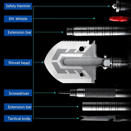 Survival Military Grade Folding Shovel With Portable Entrenching Tool, Foldable Camping Multitool, Tactical Collapsible Spade for Hiking, Backpacking, Off-roading, Car Emergency - novelvine
