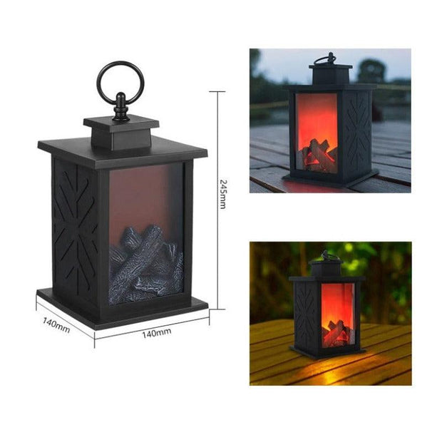 USB Battery Operated Flame Effect Lantern Lamp Simulated Fireplace Night Light Decorative Lighting for Courtyard, Living Room
