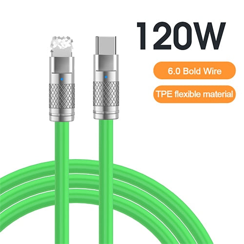 120W 6A Super Fast Silicone PD Quick Charge USB Cable