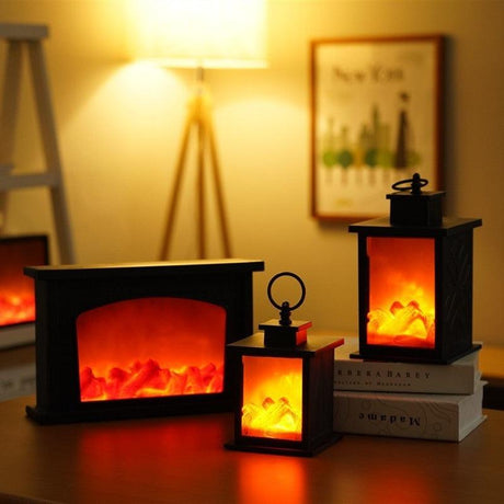 USB Battery Operated Flame Effect Lantern Lamp Simulated Fireplace Night Light Decorative Lighting for Courtyard, Living Room - novelvine