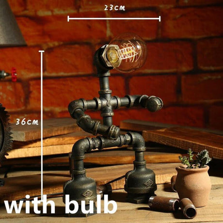 Robot Table Lamp Vintage Industrial Style Iron Pipe LED Desk Lamp for Bedside, Cafe, Home Decor Lighting Fixtures - novelvine